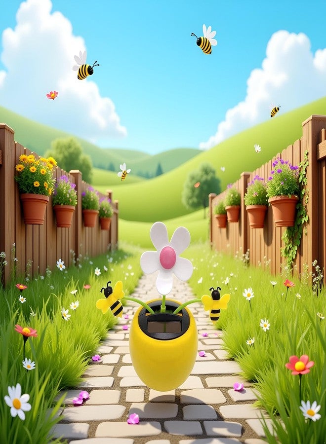 Mozff Yellow for Apple Blossom Solar Dancing Flower Sunflower Toy, Figurines Ornament, Car Swinging Decoration, Windowsill Honey Bee Swing, Solar Power Kits, Decorations - Image 2